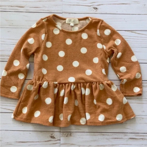 Girls Polka Dot Long Sleeve Peplum Top - Picture 1 of 5